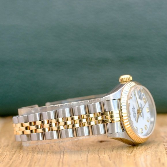 ROLEX DATEJUST WHITE ROMAN DIAL DIAMOND 18KY & STEEL JUBILEE WATCH 26 MM 69173 - Picture 9 of 14